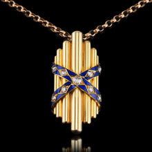 Load image into Gallery viewer, Antique Victorian 18K Gold Rose Cut Diamond & Blue Enamel Pendant - c.1880