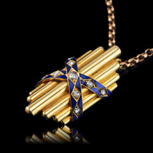 Load image into Gallery viewer, Antique Victorian 18K Gold Rose Cut Diamond & Blue Enamel Pendant - c.1880