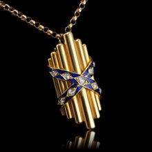 Load image into Gallery viewer, Antique Victorian 18K Gold Rose Cut Diamond & Blue Enamel Pendant - c.1880