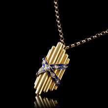 Load image into Gallery viewer, Antique Victorian 18K Gold Rose Cut Diamond & Blue Enamel Pendant - c.1880