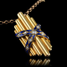 Load image into Gallery viewer, Antique Victorian 18K Gold Rose Cut Diamond & Blue Enamel Pendant - c.1880