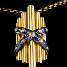 Load image into Gallery viewer, Antique Victorian 18K Gold Rose Cut Diamond & Blue Enamel Pendant - c.1880