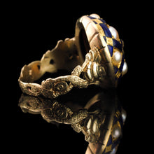 Load image into Gallery viewer, Antique Victorian Blue Enamel, Diamond & Pearl Ring 14K Gold - c.1860