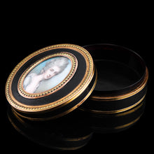 Load image into Gallery viewer, Antique French Gold Mounted Circular Snuff/Tobacco Box, Portrait of a Lady in the Manner of Cosway - 18th c.