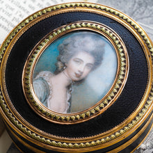 Load image into Gallery viewer, Antique French Gold Mounted Circular Snuff/Tobacco Box, Portrait of a Lady in the Manner of Cosway - 18th c.