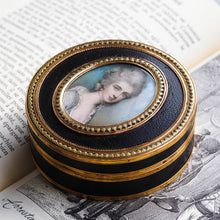 Load image into Gallery viewer, Antique French Gold Mounted Circular Snuff/Tobacco Box, Portrait of a Lady in the Manner of Cosway - 18th c.