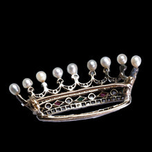 Load image into Gallery viewer, Antique French Ruby, Emerald, Diamond Pearl Crown Coronet Brooch 18K Gold c.1900