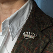 Load image into Gallery viewer, Antique French Ruby, Emerald, Diamond Pearl Crown Coronet Brooch 18K Gold c.1900