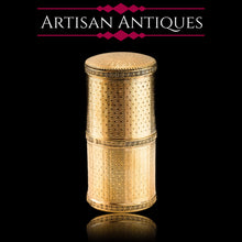 Load image into Gallery viewer, Antique French Solid Silver Gilt Box Cylindrical Etui, Engine Turned Guilloche Design - c.1890