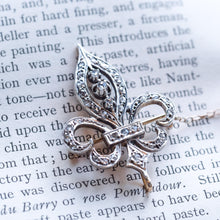 Load image into Gallery viewer, Antique French Fleur de Lys Diamond Brooch 18K Gold/Silver Setting c.1900