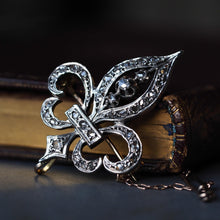 Load image into Gallery viewer, Antique French Fleur de Lys Diamond Brooch 18K Gold/Silver Setting c.1900