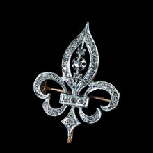 Load image into Gallery viewer, Antique French Fleur de Lys Diamond Brooch 18K Gold/Silver Setting c.1900