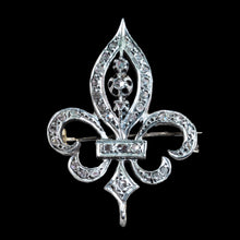 Load image into Gallery viewer, Antique French Fleur de Lys Diamond Brooch 18K Gold/Silver Setting c.1900