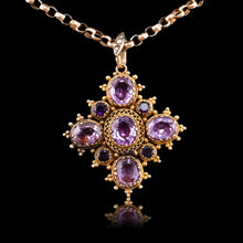 Load image into Gallery viewer, Antique Georgian 18K Gold Amethyst Pendant Necklace Cannetille - c.1820