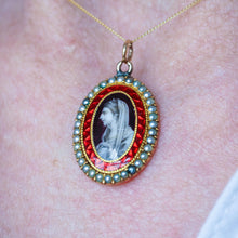 Load image into Gallery viewer, Antique Georgian Sepia Portrait Pendant Necklace 9K Gold c.1800