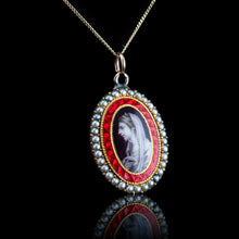 Load image into Gallery viewer, Antique Georgian Sepia Portrait Pendant Necklace 9K Gold c.1800