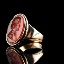 Load image into Gallery viewer, Antique 18K Gold Carnelian Intaglio Ring, Side Profile Gentleman - 19th century.