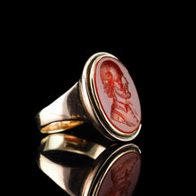 Load image into Gallery viewer, Antique 18K Gold Carnelian Intaglio Ring, Side Profile Gentleman - 19th century.