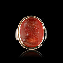 Load image into Gallery viewer, Antique 18K Gold Carnelian Intaglio Ring, Side Profile Gentleman - 19th century.