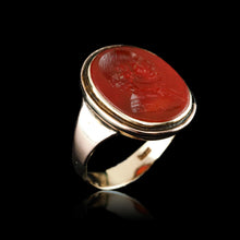 Load image into Gallery viewer, Antique 18K Gold Carnelian Intaglio Ring, Side Profile Gentleman - 19th century.