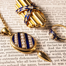 Load image into Gallery viewer, Antique Victorian 15K Gold Blue Enamel & Pearl Pendant Locket Necklace - c.1880