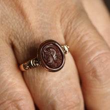 Load image into Gallery viewer, Antique Georgian Cameo Ring 10K Gold with Roman Soldier Engraving - c.1820