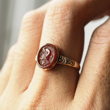 Load image into Gallery viewer, Antique Georgian Cameo Ring 10K Gold with Roman Soldier Engraving - c.1820