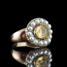Load image into Gallery viewer, Antique Georgian Citrine & Pearl Cluster Ring 14K Gold - c.1800
