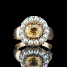 Load image into Gallery viewer, Antique Georgian Citrine & Pearl Cluster Ring 14K Gold - c.1800