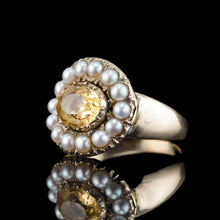 Load image into Gallery viewer, Antique Georgian Citrine & Pearl Cluster Ring 14K Gold - c.1800