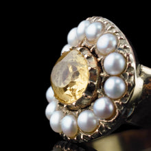 Load image into Gallery viewer, Antique Georgian Citrine & Pearl Cluster Ring 14K Gold - c.1800