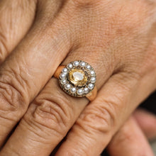 Load image into Gallery viewer, Antique Georgian Citrine & Pearl Cluster Ring 14K Gold - c.1800