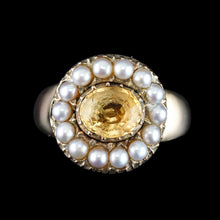 Load image into Gallery viewer, Antique Georgian Citrine & Pearl Cluster Ring 14K Gold - c.1800
