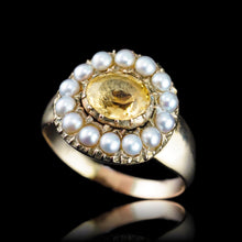 Load image into Gallery viewer, Antique Georgian Citrine & Pearl Cluster Ring 14K Gold - c.1800