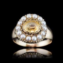 Load image into Gallery viewer, Antique Georgian Citrine & Pearl Cluster Ring 14K Gold - c.1800