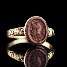 Load image into Gallery viewer, Antique Georgian Cameo Ring 10K Gold with Roman Soldier Engraving - c.1820