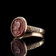 Load image into Gallery viewer, Antique Georgian Cameo Ring 10K Gold with Roman Soldier Engraving - c.1820