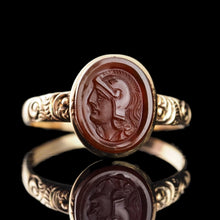 Load image into Gallery viewer, Antique Georgian Cameo Ring 10K Gold with Roman Soldier Engraving - c.1820