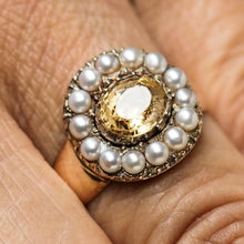 Load image into Gallery viewer, Antique Georgian Citrine & Pearl Cluster Ring 14K Gold - c.1800