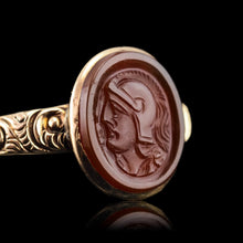 Load image into Gallery viewer, Antique Georgian Cameo Ring 10K Gold with Roman Soldier Engraving - c.1820