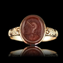 Load image into Gallery viewer, Antique Georgian Cameo Ring 10K Gold with Roman Soldier Engraving - c.1820
