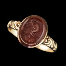 Load image into Gallery viewer, Antique Georgian Cameo Ring 10K Gold with Roman Soldier Engraving - c.1820