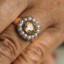 Load image into Gallery viewer, Antique Georgian Citrine & Pearl Cluster Ring 14K Gold - c.1800