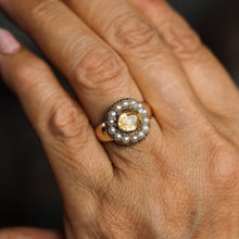 Load image into Gallery viewer, Antique Georgian Citrine & Pearl Cluster Ring 14K Gold - c.1800