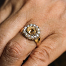 Load image into Gallery viewer, Antique Georgian Citrine & Pearl Cluster Ring 14K Gold - c.1800