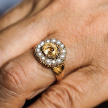 Load image into Gallery viewer, Antique Georgian Citrine & Pearl Cluster Ring 14K Gold - c.1800