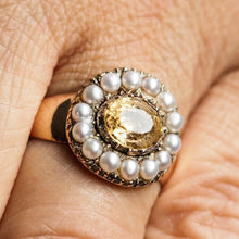 Load image into Gallery viewer, Antique Georgian Citrine & Pearl Cluster Ring 14K Gold - c.1800