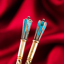 Load image into Gallery viewer, Antique Imperial Russian Solid Silver Pair of Spoons Cloisonne Enamel Flower Motif - Moscow c.1910 Vasily Agafonov