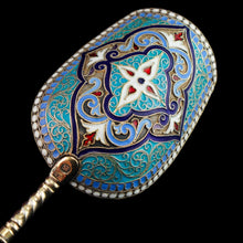 Load image into Gallery viewer, Antique Imperial Russian Solid Silver Caddy Spoon Cloisonne Enamel - Gustav Klingert 1891