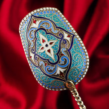 Load image into Gallery viewer, Antique Imperial Russian Solid Silver Caddy Spoon Cloisonne Enamel - Gustav Klingert 1891
